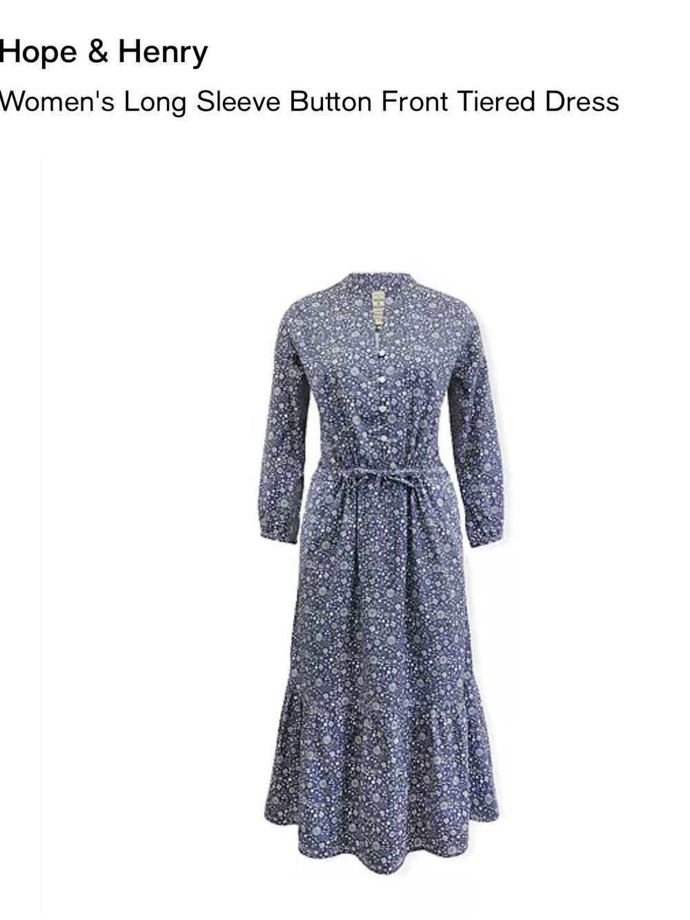 Hope & Henry Floral Long Sleeve Button Front Tiered Dress Organic Cotton Size 4